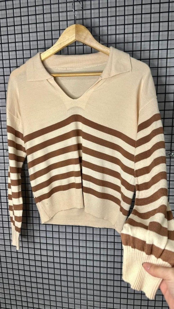 Producto - Sweater Polo Rayas Urban beig/chocolate