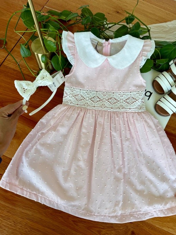 Producto - Vestido Nena Plumeti Rosa y Puntillón