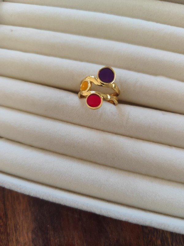 Producto - Anillo forma doble colores. Acero dorado.