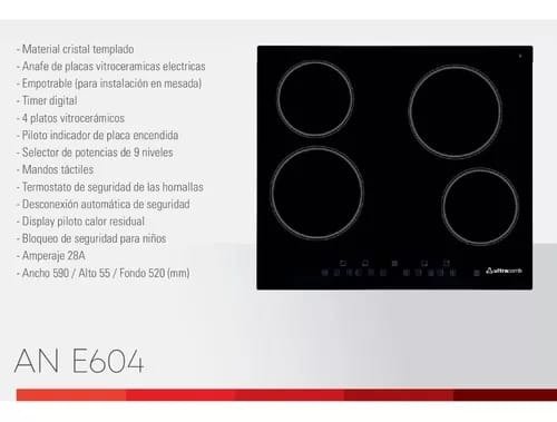 Producto - ANAFE ELÉCTRICO ULTRACOMB AN-E604 VITROCERAMICO EMPOTRABLE NEGRO