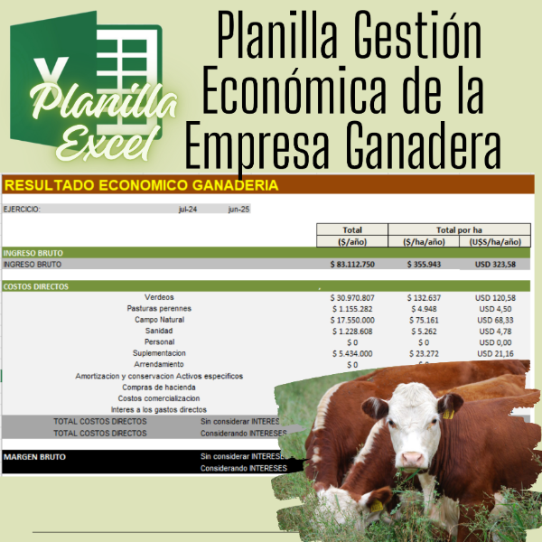 Producto - Planilla Excel: Gestión Económica de la Empresa Ganadera