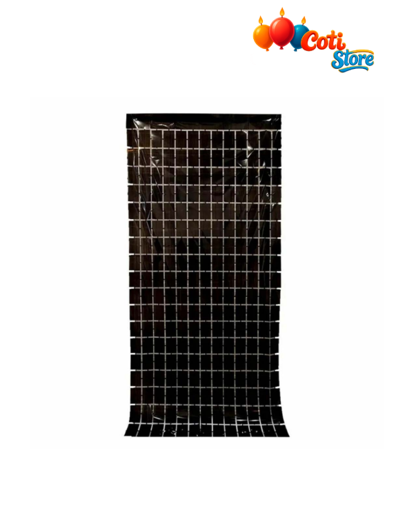 Producto - Cortina Metalizada a Cuadros Negra 2x1mts