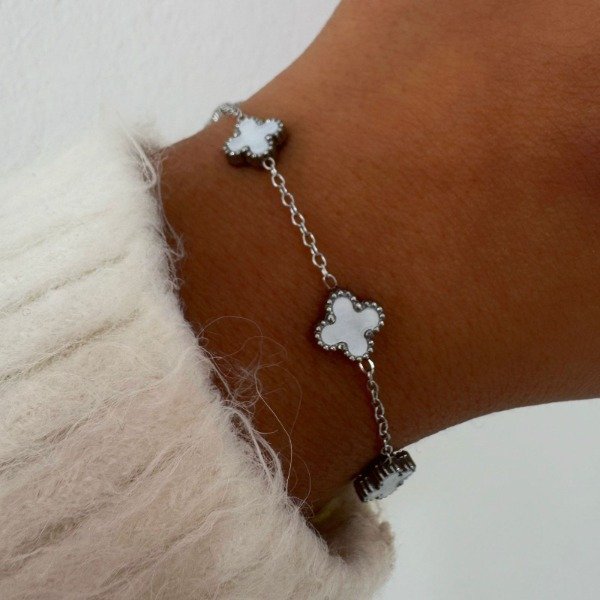 Producto - PULSERA ACERO TREBOLES BLANCOS CHICOS