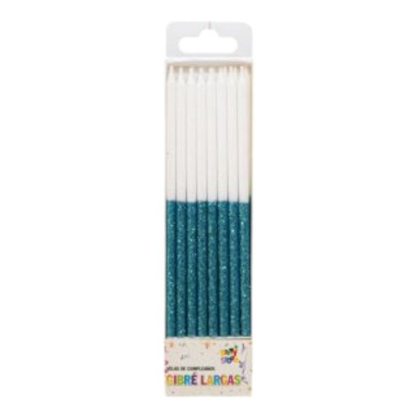 Producto - vela blanco y celeste con gibre x unidad