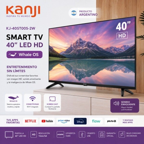 Producto - SMART TV KANJI 40" LED HD KJ-40ST005-2W WHALEOS