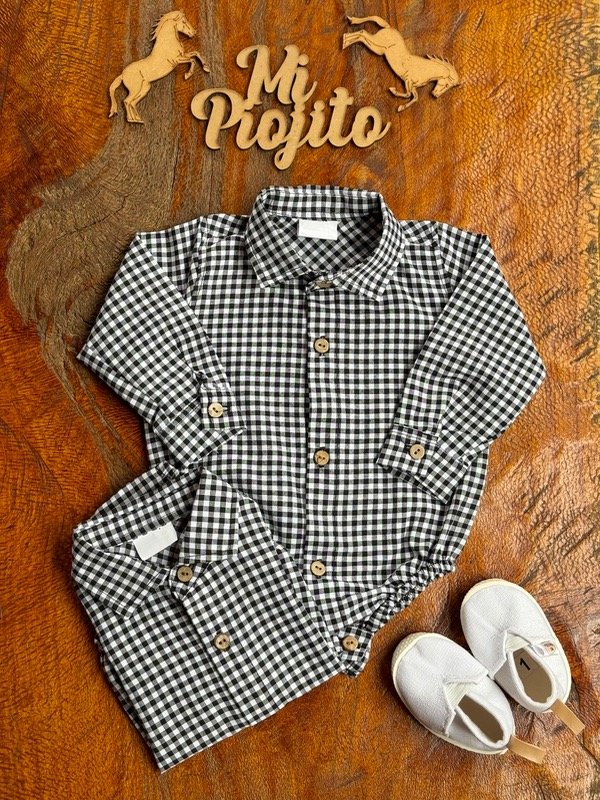 Producto - Body Camisa Cuadritos Negro