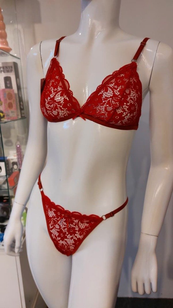 Producto - Conjunto triángulo de encaje rojo - 4