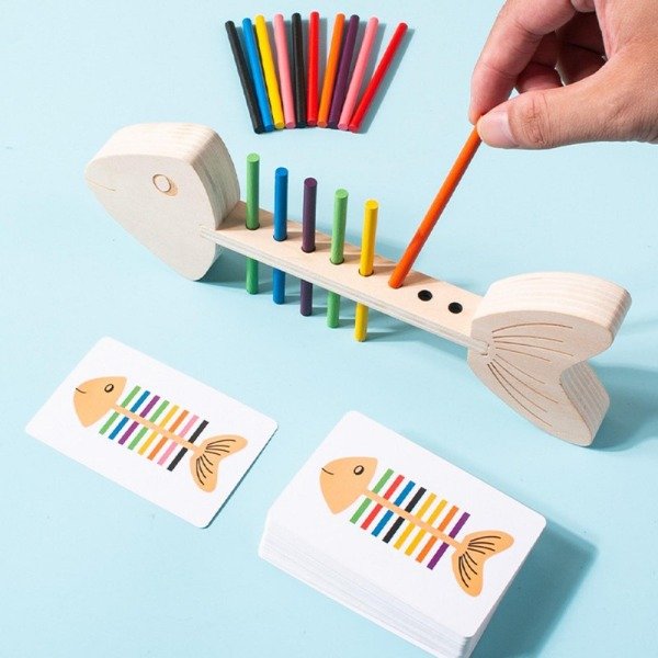 Producto - Juego Didáctico de Madera Fish Bone Pairing Encastre y Secuencia de Colores