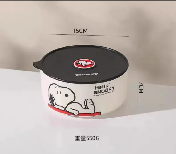 Producto - Set X3 Bowls Perrito Snoopy Con Tapa Hermética Ceramica Blanco