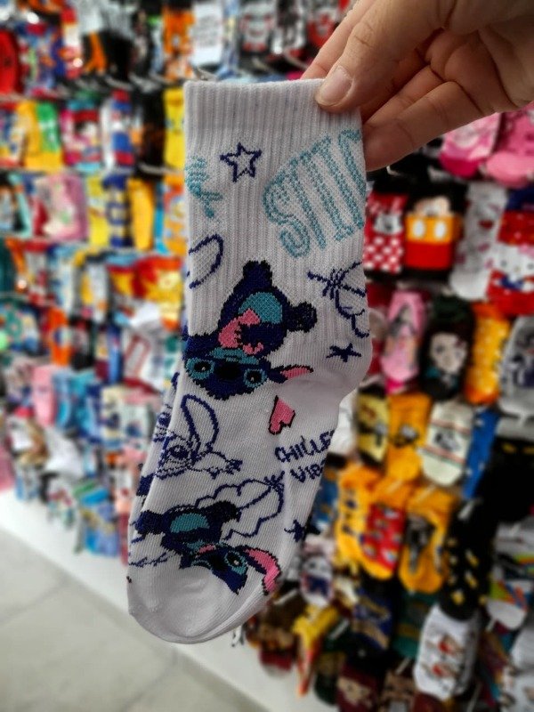 Producto - Media Caña Infantil Stitch  Estampada Fondo Blanco