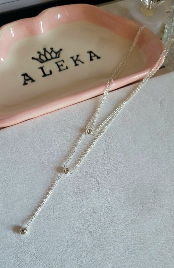 Producto - Collar triple cadena con strass de acero blanco - 3