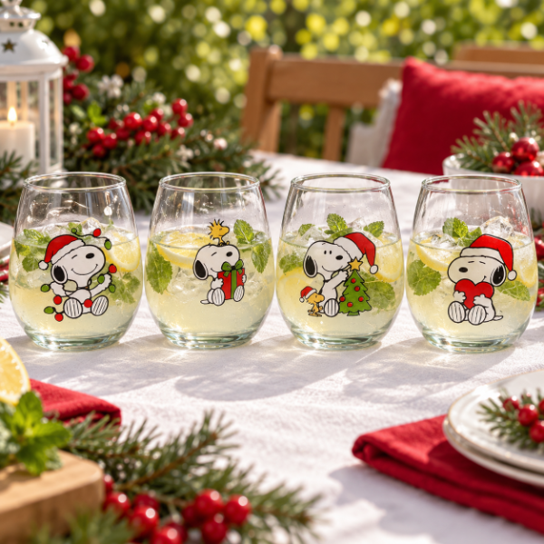 Producto - SET DE 4 COPONES NAVIDAD SNOOPY VITRIFICADOS DE 500ML EN CAJA