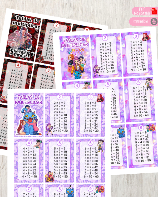 Producto - Tablas de multiplicar personajes (actualizado 2026)