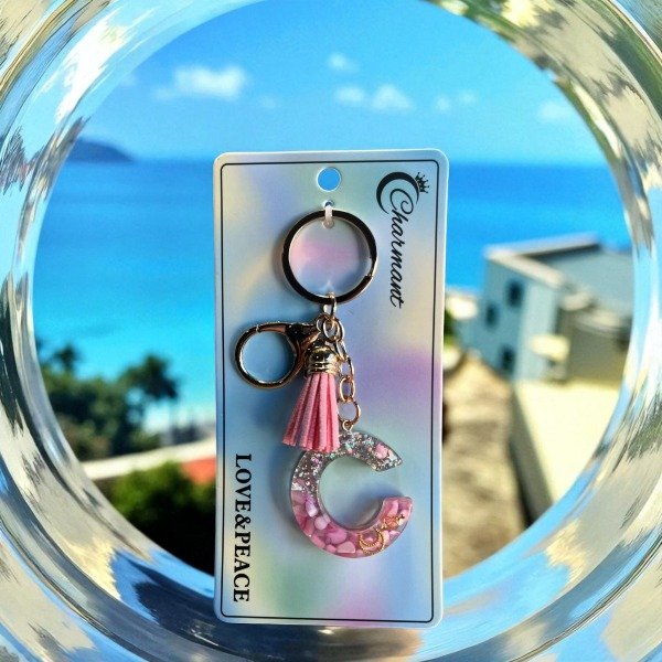 Producto - Llavero iniciales resina - Rosa -  Letra  C