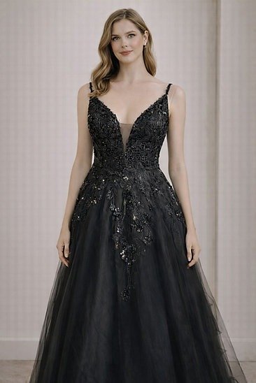 Producto - Vestido escote V de falda super Tul bordado delicado Venta online Lucy M33 - 0