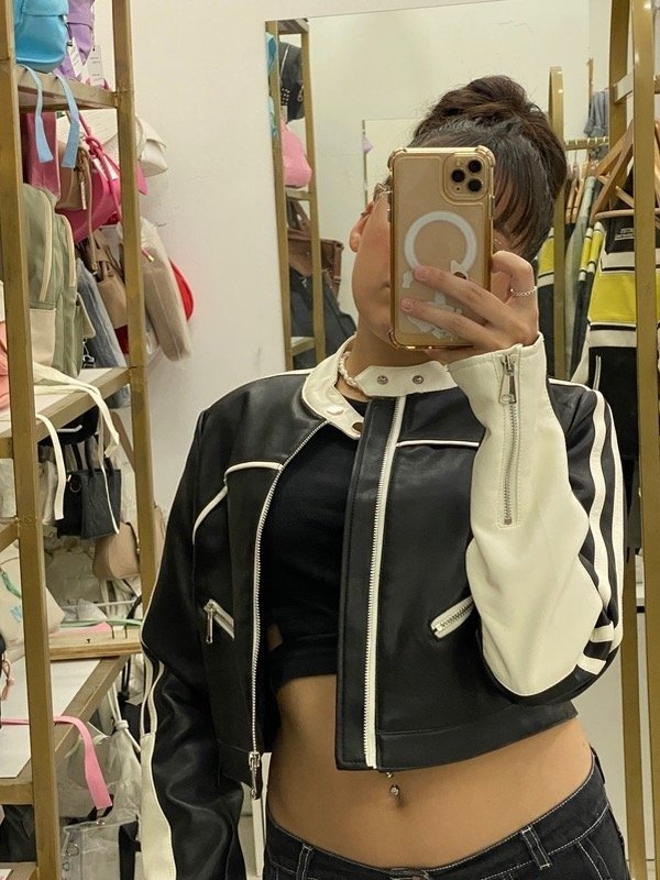 Producto - CAMPERA ECO CUERO - NEGRO/BLANCO