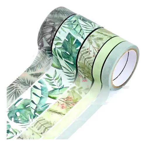 Producto - Cinta Adhesiva Decorativa Washi Tape Set 5 Rollos LEAVES EDITION de 4 Metros