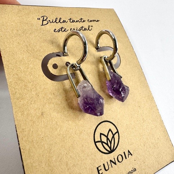 Producto - Aros puntas de Amatista y acero quirúrgico