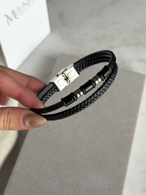 Producto - Pulsera cuero doble noir black - 0