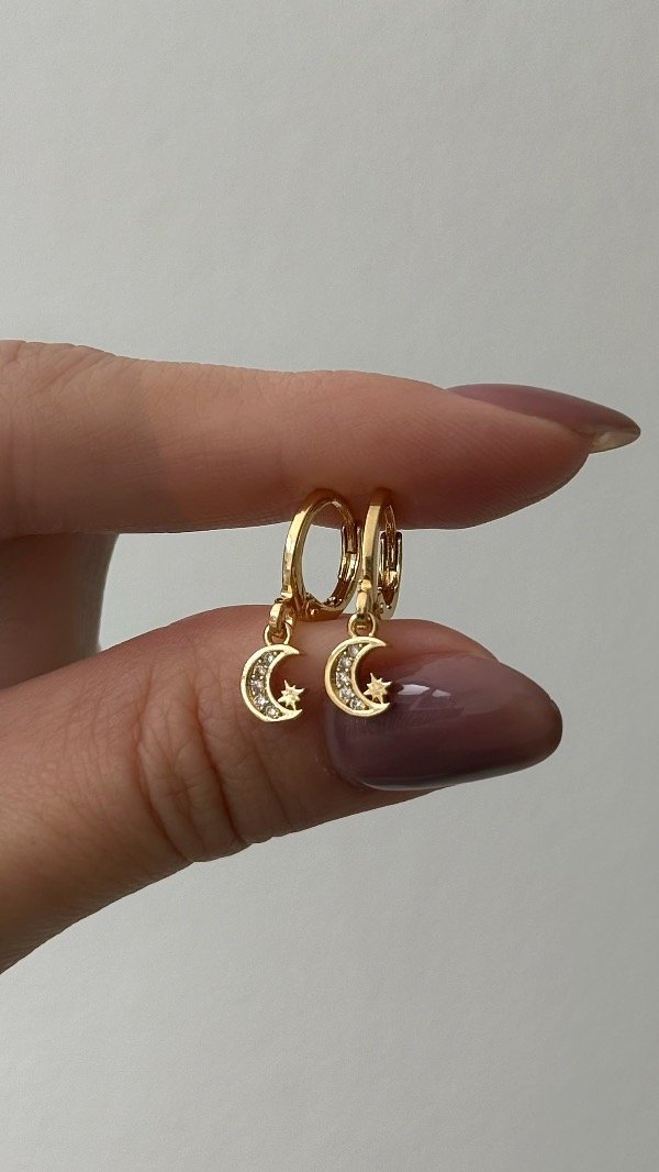 Producto - Argollas 12mm dije lunitas cubic ORO LAMINADO