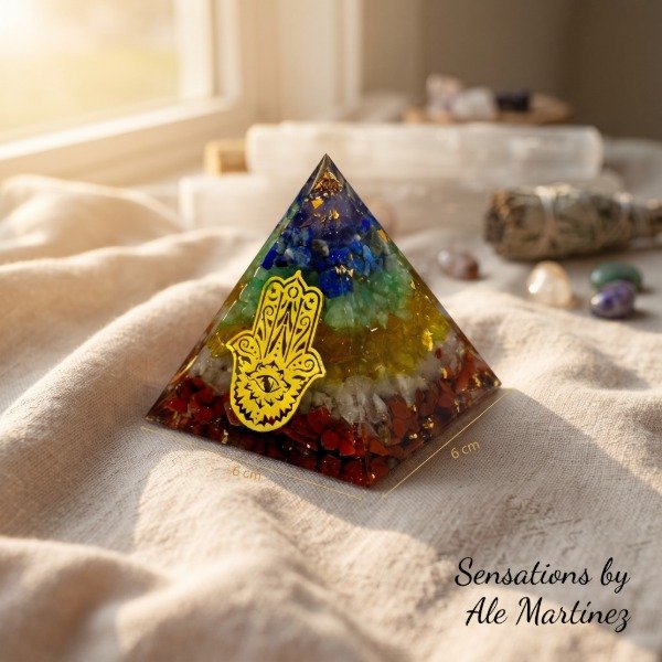 Producto - Pirámide Armonizador Energético 7 chakras Mano de Fátima - 0