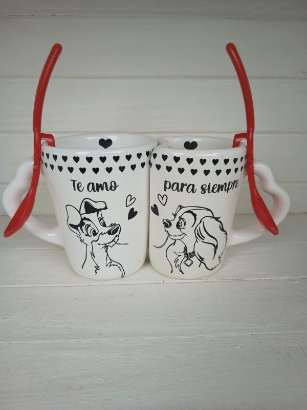 Producto - SET DE TAZAS DÚO CORAZÓN DE LA DAMA Y EL VAGABUNDO