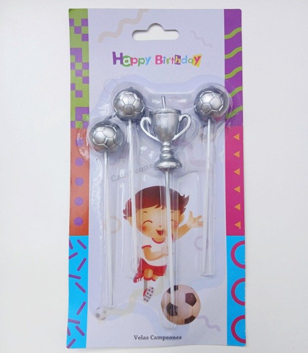 Producto - Velas plateado forma copa y pelotas