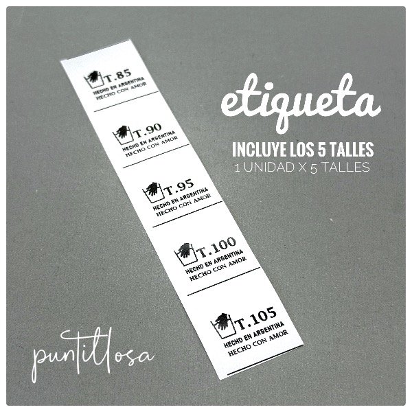 Producto - Etiqueta 5 talles 85 al 105