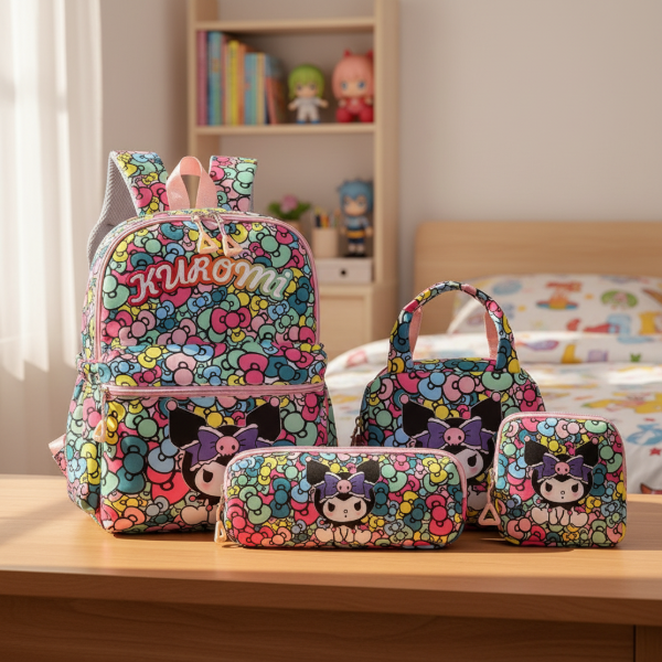 Producto - Set Mochila  Lunchera Cartuchera Bolso Kitty Kuromi