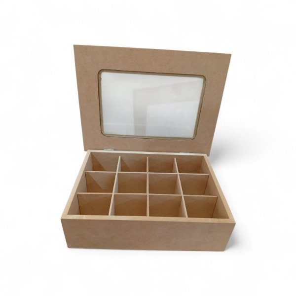 Producto - CAJA DE TE 12 DIVISORIOS CON VIDRIO Y BISAGRAS