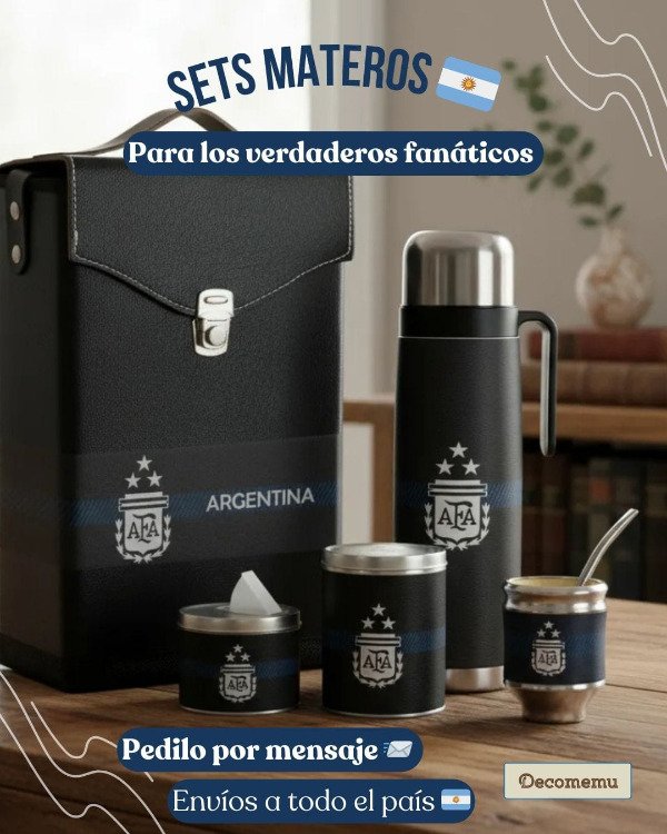 Producto - SET COMPLETO ECOCUERO TERMO ACERO, BOLSO RIGIDO SELECCION ARGENTINA NEGRO