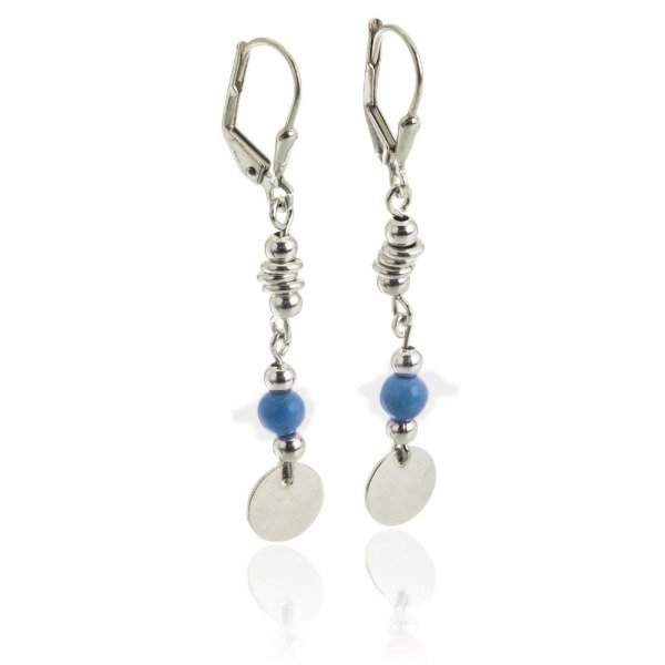 Producto - Par aros circulo, piedra azul , bolitas, cierre brisura, colgantes