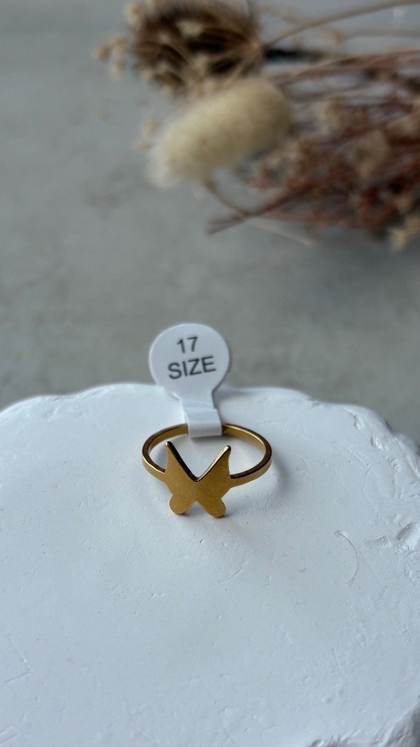 Producto - Anillo de acero dorado mariposa l talle 17