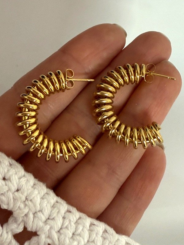 Producto - AD487 Aros semi argolla acero dorado 3,5 cm