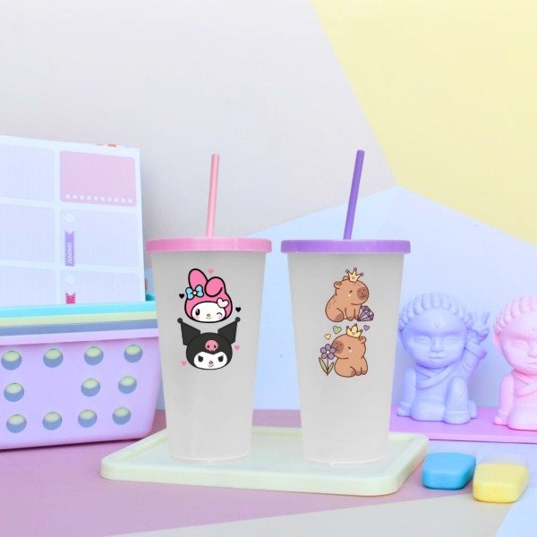Producto - Vaso transparente con sorbete - Personajes