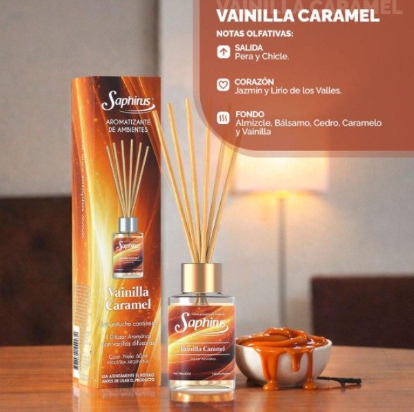 Producto - DIFUSOR CON VARILLAS SAPHIRUS 60ML "VAINILLA CARAMEL"