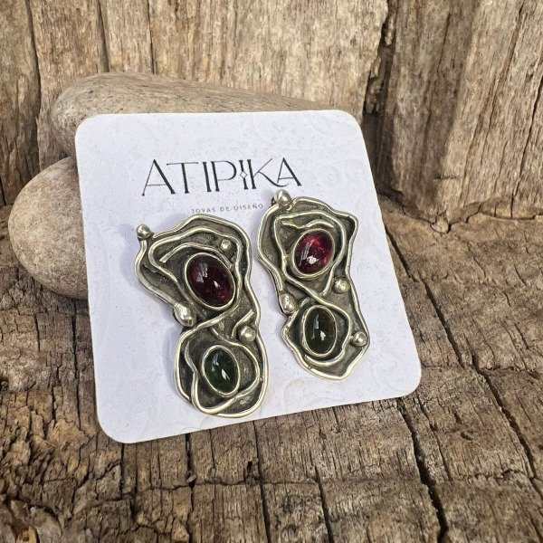 Producto - AROS DE DISEÑO TURMALINA VERDE Y TURMALINA ROSA