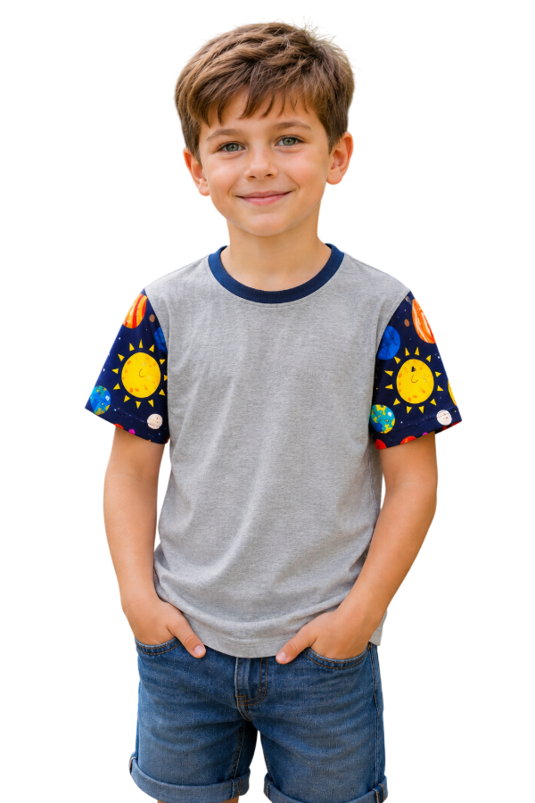 Producto - Remeras niño gris melange mangas personalizadas