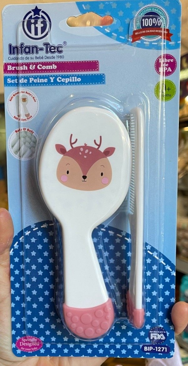 Producto - Set peine y cepillo infantec +0M rosa