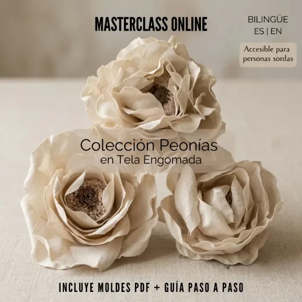 Producto - Masterclass Online Peonías en Tela Engomada + Moldes PDF Imprimibles LUXAURA