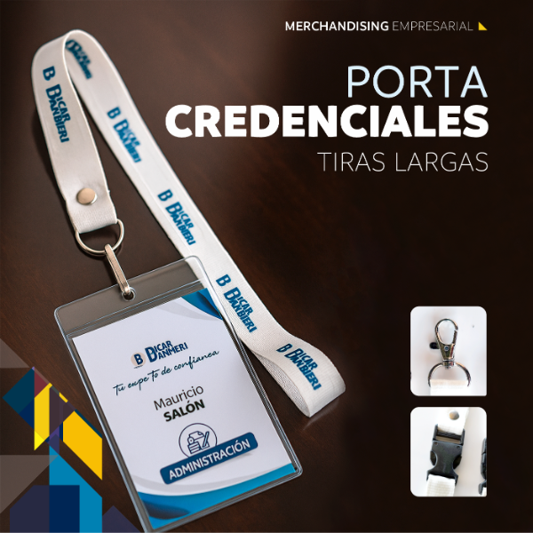 Producto - Tira Larga con Hebilla mosqueton Porta credencial + credencial Pack x 25u