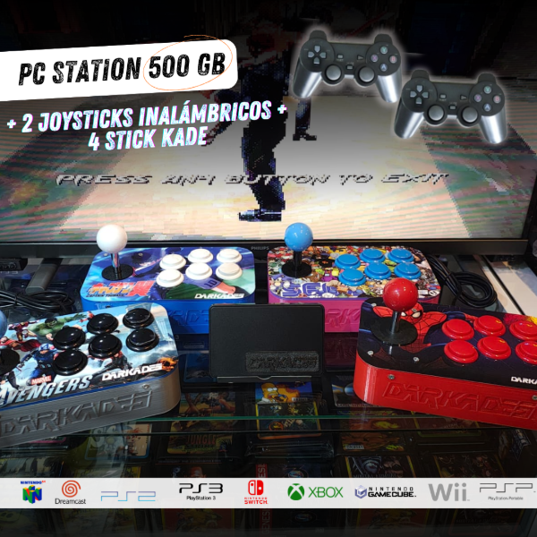 Producto - PC STATION 500 GB + 2 JOYSTICKS INALÁMBRICOS + 4 STICK KADE