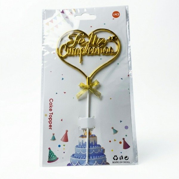Producto - Topper Feliz Cumpleaños Cursiva Metal 3D - 1