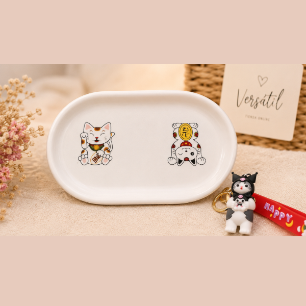 Producto - Bandeja Decorativa Oval + Llavero Gatito