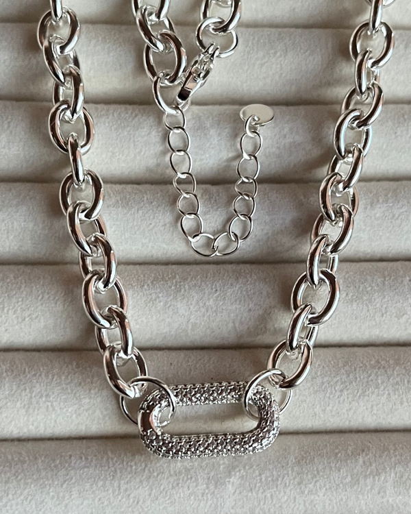 Producto - Cadena eslabón con micropave de acero blanco 40-45cm