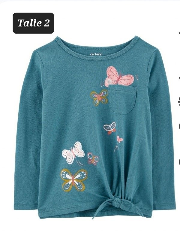 Remera manga larga carters talle 2 mariposas