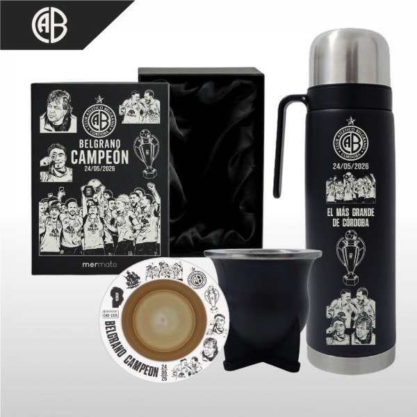 Producto - SET DE MATE + BOX PERSONALIZADO + TERMO MEDIA MANIJA BELGRANO CAMPEÓN V2 - 0