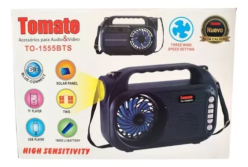 Producto - Ventilador Parlante Linterna Carga Solar 3 En1