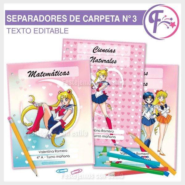 Producto - Sailor Moon Kit Escolar Separadores Imprimibles
