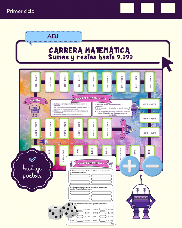 Producto - CARRERA MATEMÁTICA- SUMAS Y RESTAS HASTA EL 9.999